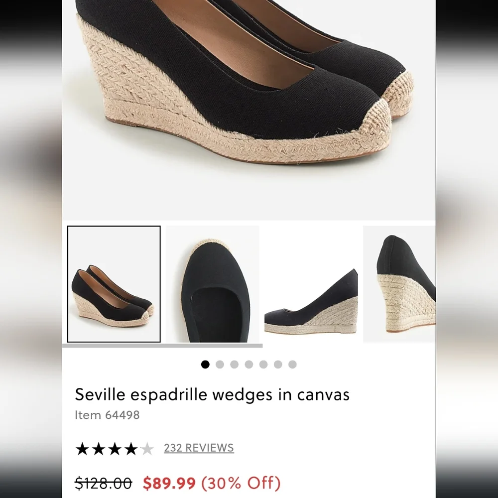 J. Crew Black Canvas Espadrille Wedge Pumps with Natural Jute